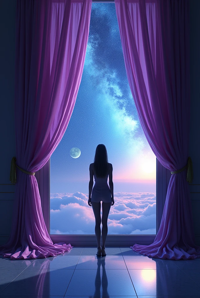 a woman dreaming in a beautiful galaxy,soft and surreal colors,(best quality,4k,high-res:1.2),ultra-detailed,impressionistic style,star-filled night sky,dreamy atmosphere,gentle moonlight,cosmic patterns,peaceful ambiance,subtle transitions,sublime beauty,dreamlike surroundings,quiet serenity,sleeping peacefully in her cozy bed,tranquil and otherworldly scenery,sublime celestial backdrop,serene and ethereal,subconscious journey,cosmic inspiration,vibrant and captivating colors,dreamlike abstraction,magical and mesmerizing vision,deep sense of wonder and awe,lucid dreams,galactic dreamscape,relaxing and introspective experience,luminous stars shining brightly,blissful state of mind,soothing and calming environment,whispers of the universe,mysterious and enchanting,just drifting away.