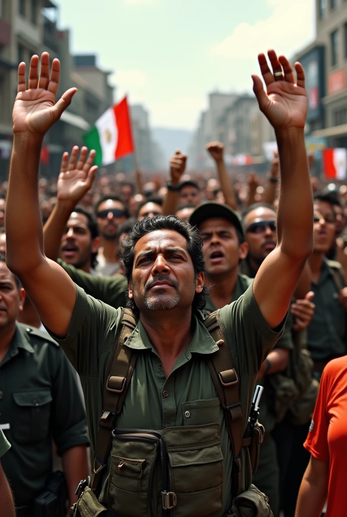 shot of iconic images of Che Guevara, followed by scenes of protests and activism], hyperealistic, cinematic, wideview, perfect face, 4k, 8k
