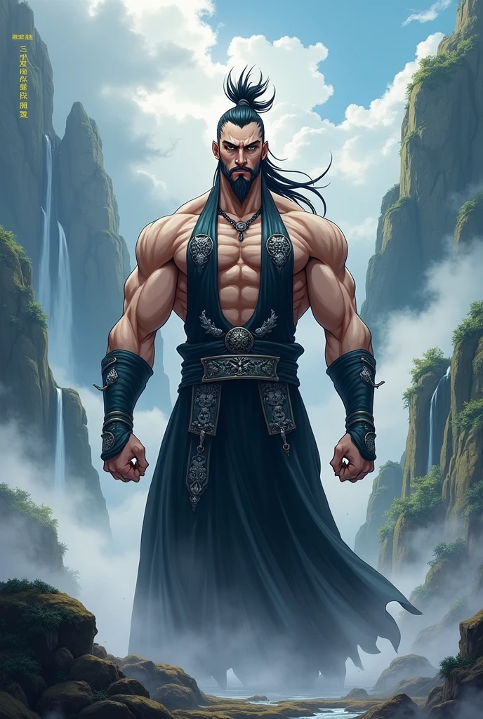 I would like to create an image based on the character Byamba, from the TV series Marco Polo, played by actor Uli Latukefu. This image portrays a fighting monk, with a sword in one of his hands. The character must have the appearance of a 54-year-old, relatively long black hair and beard. The image must be like real --auto --s2
