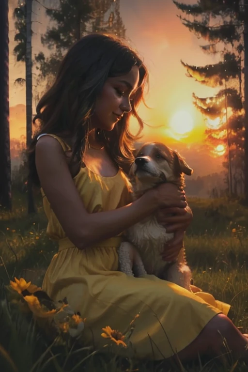 sultry woman sitting on a hill with a dog on her lap, powder Nándor Katona, malika favre, At the sunset, by Niko Henrichon, at sunset, profile image, by Felipe Device, with sunset, por Willian Murai, beautiful sunny day, por Herbert MacNair, At the sunset, in a beautiful sunset