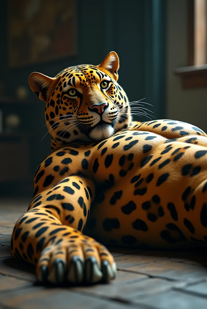 A sexy and stunning leopard girl who is furry like a gorgeous feline,beautiful and detailed eyes,(A furry leopard girl:1.5) beautiful detailed lips, she has extremely detailed eyes and face, long eyelashes, she has a seductive fitness body, seductive position, She was wearing the Catwoman costume,best qualityer,4K,8k,high resolution,work of art, ultra detali, realisitic,fotorrealisitic,fotorrealisitic, HDR, ultra HD, lighting sun, ultra-fine painting, physics-based rendering, extreme detailed description, proffesional, bright coloured, bokeh, paisaje, photographic, Concept artists style of, com uma paleta de cores vibrantes, soft lighting. (SN8 STYLE:1.8),(split pupil:1.3),sharp focus,She has an hourglass figure and six-pack abs., her waist is thin and her hair is long and blonde, she looks at you and provokes you to have sex, she slowly opens her legs for you and you can see her vagina with pubic hair,your vagina is open and wet