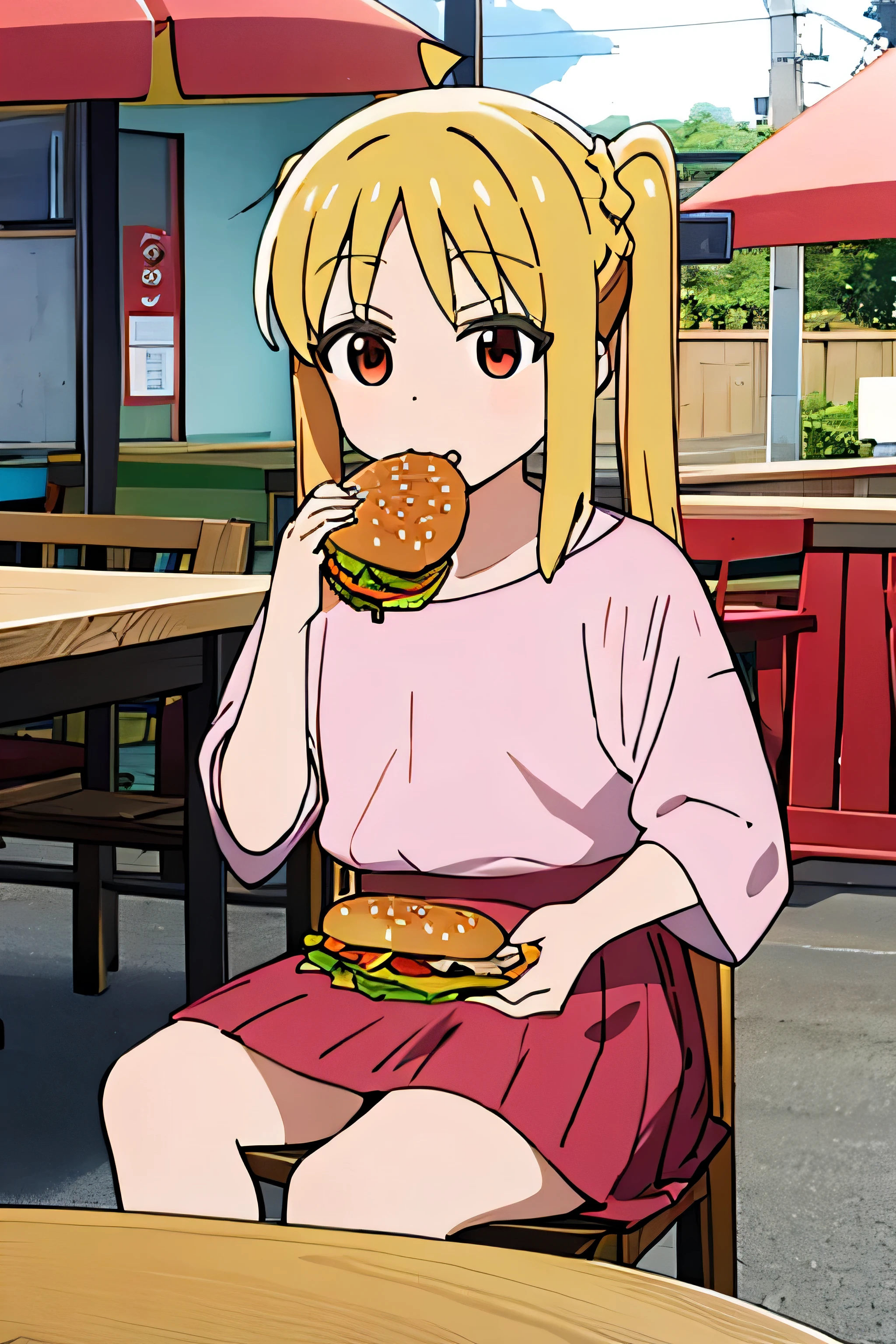 Nijika ijichi,blondes,eating burger