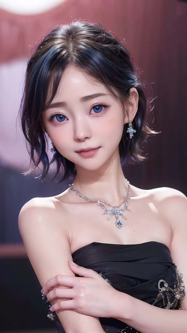 (4K quality:1.3),(Best Quality:1.5),(Whitening:1.4),(Beautiful Skin:1.4),(10th Generation:1.5),(*********:1.5),(Ultimate beauty:1.5),(Arisa Hanyu:1.4),rich,Upper Body,smile,(tits:1.5),(Black strapless bejeweled dress:1.3),(jewelry),(Super Celebrity),(Supermodel),(Tight waist:1.4),(Night viewの良いホテル:1.1),(luxury:1.2),(Arisa Hanyu:1.5),(anorexia:1.4),(Night view:1.3),(Face close-up:1.2),Catchlight,(Child&#39;s face),(smile:1.1),(Light blue hair:1.3),(Half Up Hair:1.3),(Bright Blue Eyes:1.4),(2D cuteness:1.5),(Cute Makeup),Beautiful fingertips,(Transparent white skin),(albino),(Light hits the subject:1.3),Best Shot