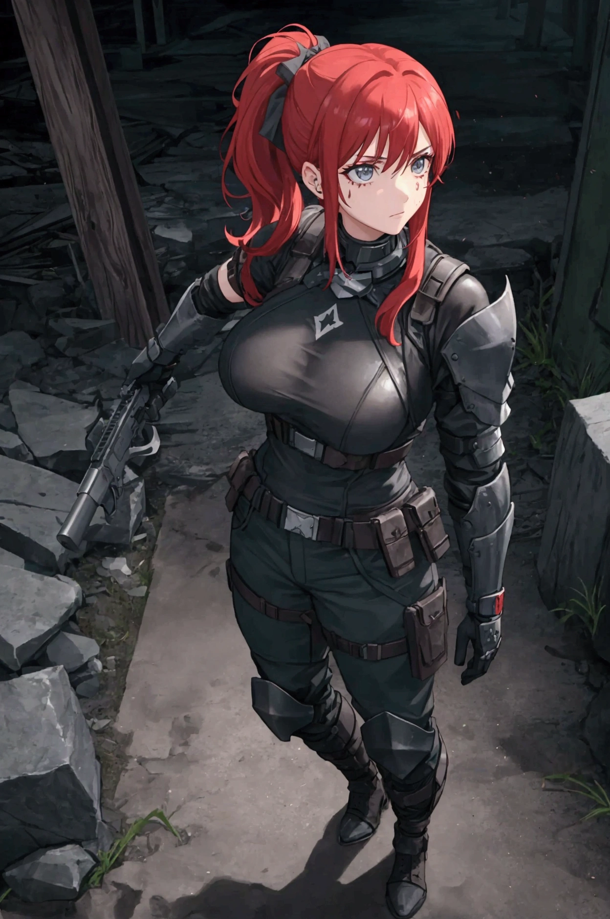 <lora:haven_trooper:.8>, haven_trooper, 1girl, from side, covered nipples, helmet removed, ponytail, shiny clothes, red hair,<lora:necoStyleLora_v10:.6>