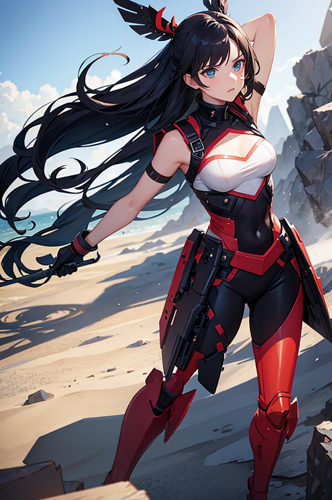 Very detailed, clear, beautiful body, Beautiful nose, Beautiful character design, perfect eyes, perfect face, very high, 4k, Beautiful legs, perfect legs, good hand, perfect hand, Masterpiece, best quality, haveรายละเอียดสูง, illustration, nonsense, perfect anatomy, street fighter, doll set, Chadaloo Doll, doll set, Girls, multiple Girls, expressionless, empty eyes, look at viewer, red gloves, Emotionless, black Latex, corruption, mind control, female warrior, full body, hypnotized, ความมึนงงที่ไม่haveความสุข, full body suit, Ribbed bodysuit, Both arms are at the sides., obey, perfect woman&#39;s body, extremely glossy Latex, hypnosis, Hipnolora, empty eyes, mind control device, Poses, give up_Pose, slave, have, necktie, standตัวตรง, stand, stand at attention, have, necktie, belt, Latex, Ribbed bodysuit, thigh high, garter belt, fighting posture, soldier, thigh boots, 1 girl, alone, Yamashiro Ren, Mato Seihei no slave, black hair, long hair, purple eyes, hair accessories