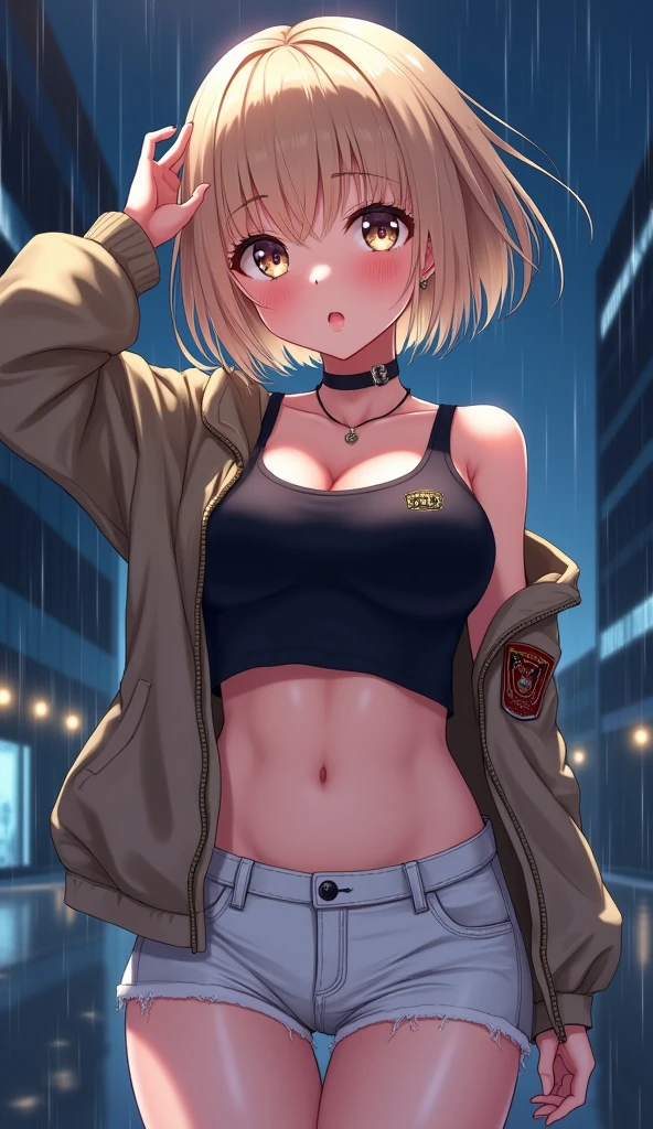 girl spacepunk,(((1girl))),((beautiful girl with cute cat ears)), cute little cat loli,(((little loli,small tiny body,petite, chibi)))(((flat chest))) ((blonde hair, blonde messy hair, white inner hair, short hair:1.5, unkempt hair:1.35,short blonde hair,ear breathing,intricate cut hair)),((((cat ears,cat ears on head,big cat ears)))),(((blue_eyes:1.3))),intricate eyes,beautiful detailed eyes,symmetrical eyes,(((small freckles on the face,small freckles,small freckled girl)))(((lustrous skin:1.5,bright skin: 1.5,skin tanned,shiny skin,very shiny skin,shiny body,plastic glitter skin,exaggerated shiny skin,illuminated skin,wet legs))),(spider lower abdomen,narrow waist,wide hip,athletic body,inflated legs,detailed body,(detailed face)), cute,slutty,seductive,erotic,(((nsfw))), zettai ryouiki,revealing clothing,show skin,((((underboob)))),((cleavage)),(semi-naked,with little clothing,((tiny thong, armor thong intricate)),large sport socks,visible thong straps,no bra),((((crop top hoodie,cropped hoodie,hoodie,hoodie intricate)))),(((wet clothes,intricate outfit,intricate clothes))), (dynamic pose:1.0),solo focus,embarrassed,(centered,scale to fit dimensions,Rule of thirds), pose focus on butt, focus on waist cyberpunk city by the ocean at night, with bright neon signs and dark stormy clouds and puddles, scenery:1.25,nighttime, starry night, cosmos, artistic photography,(photography taken by sldr),highres, sharp focus, (ultra detailed, extremely detailed), (photorealistic artwork:1.37),(extremely detailed CG unity 8k wallpaper),((synthwave background theme)),(((vibrant colors))),(intricate background),(masterpiece),(best quality),