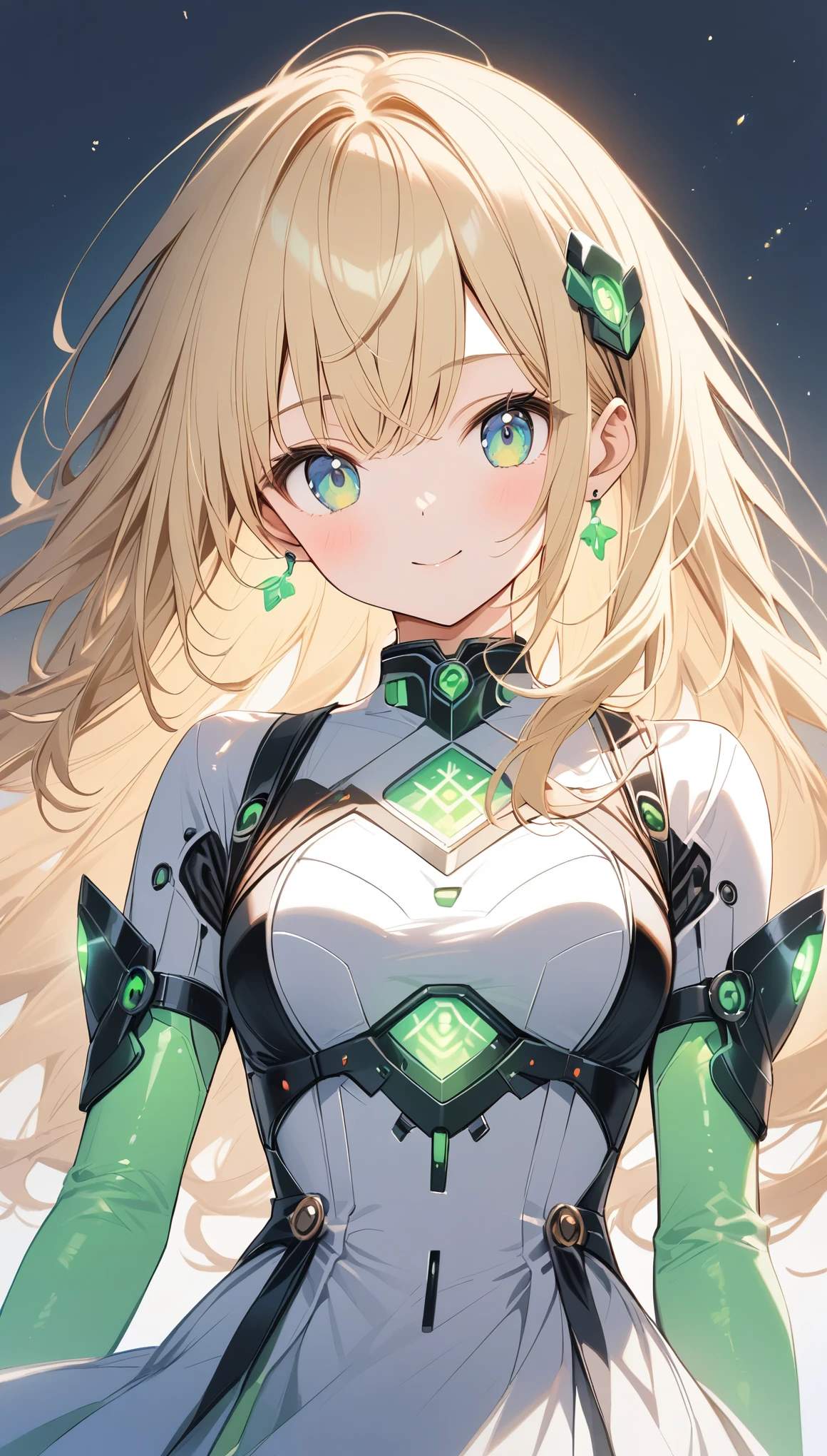 Android Girl、White torso、Green LED、led,Long Hair、blond、cute