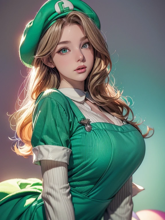 (8K, Best quality, tmasterpiece:1.2),\(eye detailed\),(\(Clothes detail details\)\),full bodyesbian,(huge tit),(Facial focus) ,Very detailed CG unity 8K wallpaper,hugefilesize,ultra - detailed,A high resolution,absurderes,beautidful eyes,Ray traching,dramatic shadow,finely detailled,Dramatic angles,Hyper-detailing,(1 girl:1.3),(Solo),,Mature female,Long hair black,Green eyes,Wearing(cosplaying_magical girl,very cute green dress with ruffles,Large Ribbon Bow Tie Back),