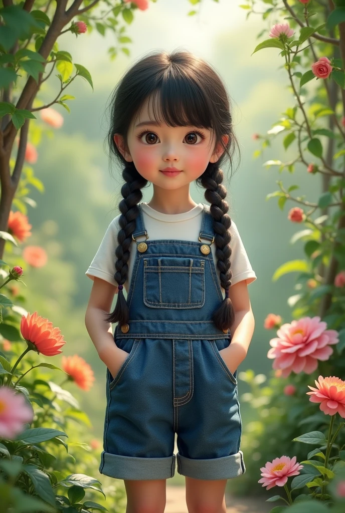 Masterpiece, best quality, (very detailed CG unity 8k wallpaper) (best quality), (best illustration), (best shadows), single female, 30 years old, full body, long red and black hair, anime, large breasts, short sleeve button up hawaiian shirt with flowers, jean shorts, trippy background, lots of neon colours, edgy, piercings, holding a doll of a man with blue eyes brown hair that is wearing a hawaiian shirt who is holding an apple, doll has brown hair, doll has soul patch, doll looks beaten up