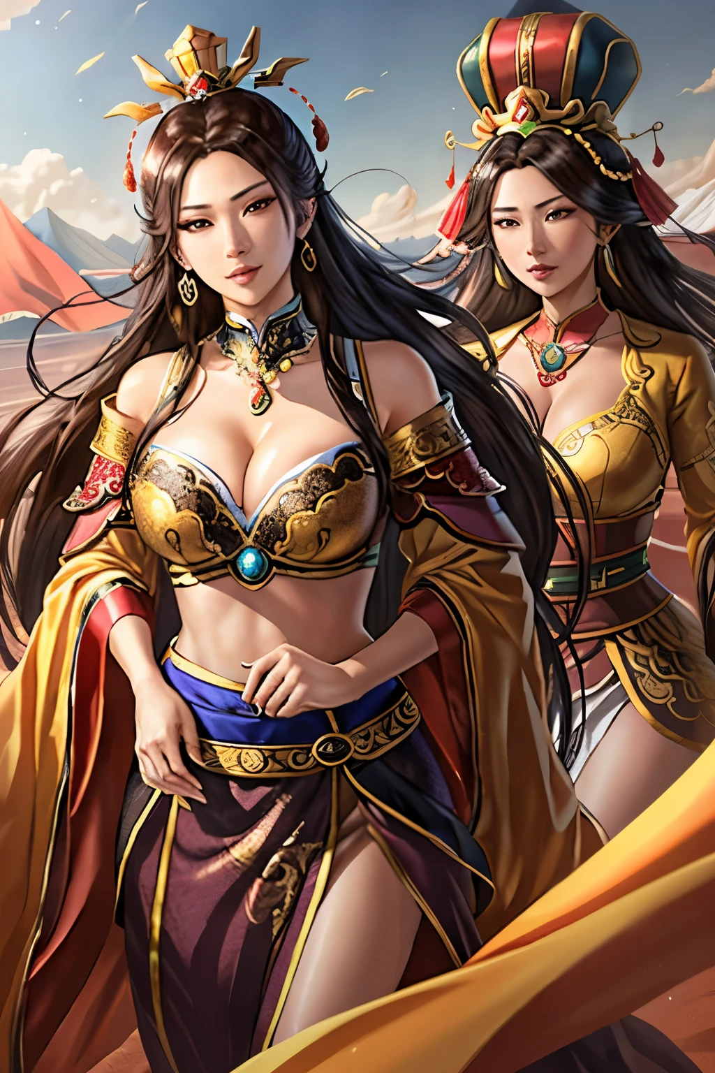 Three Kingdoms style ruler, Solitary, 1 middle-aged women’s sexual focus, cleavage, crown, Big , cleavage