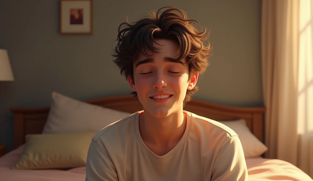 (((Masterpiece))), (((Best Quality: 1.4))), ((Super Detail: 1.4)) , a boy dreaming while sleeping.smiling . ultra High resolutions