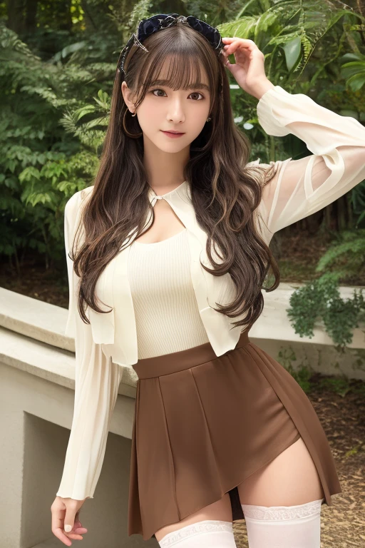 8k, Best Quality, Ultra-high resolution masterpiece, Realistic, Realistic, High contrast, Photon Mapping, Realistic, Very detailed, ((Anatomically correct))、Low Angle: 1.3, 1 girl, Alone: 1.5, whole body, Natural Makeup, blazer: 1.2, Short skirt: 1.2, blouse, Silk Pantyhose, High heels, Spread your legs: 1.5, Long dark brown hair, Wet white lace panties: 1.5, I can see her panties under her skirt: 1.3, expensive, height: 160cm, Long legs: 1.2, Large Breasts, Beautiful Face: 1.2,  Skin Texture、Looking at the camera、Twin tails, (movie, movie撮影, Super detailed, Reality, Portrait Photography, Realism, movieの光効果, ribbon hair accessories), 