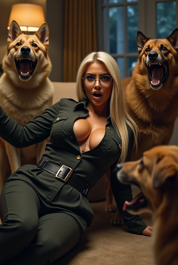 errotic middle age woman next to her German shepard, dog , realistic, ultra realistic