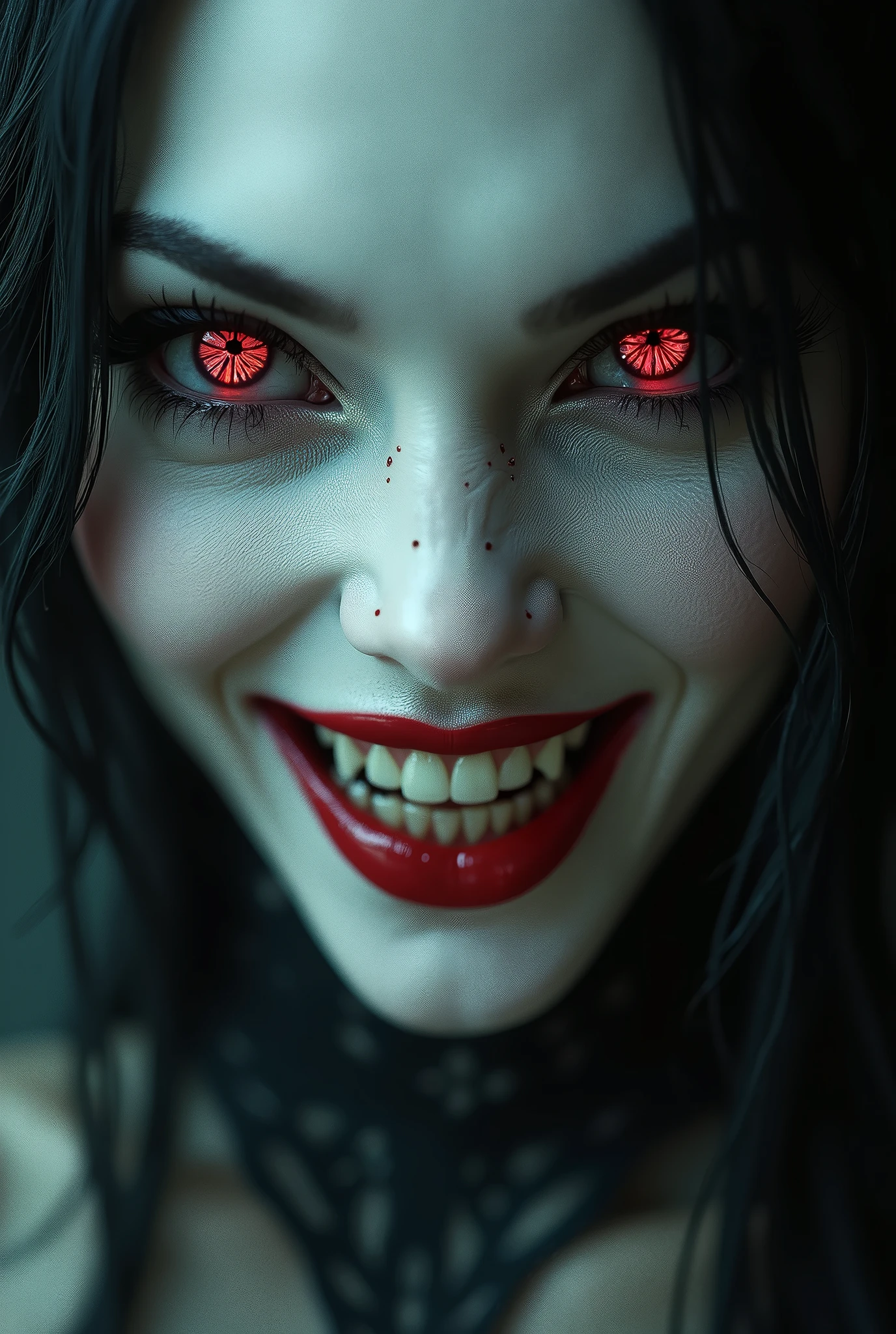 extreme (closeup:0.4) RAW photography, Pure golden eye beautiful Face of mythical (half angel:0.82) (half devil:0.28) lady (upclose:0.4) spooky and supernatural green patches on face with awesome (halloweentechto glasses) <lora:halloweenTech:0.88>, (scream:0.28), (trick:0.28), (ugly:0.28), (abomination:0.2), (horror:0.28), (teeth:0.28), (smile:0.8), (treat:0.8), (cleavage:0.84)
