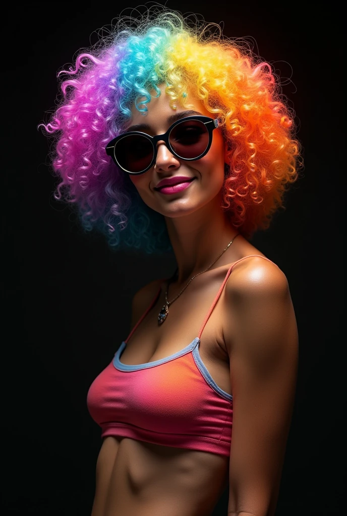 awesome, Beautiful, white younger teen, asian french laying on carpet, brightly smiling, blue afro hair,blue stylish spectacles, eating a pink yellow dotted lollipop,wearing translucent adorable underwear, big tits, biggest breast, deep cleavage, ((top down view)), wide angle, sexy hot aura