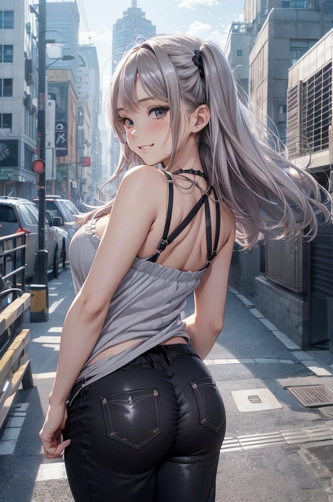 obra de arte, melhor qualidade, HuTaoV4, 1 garota, Sozinho, corar, twintails, Cabelo longo, cabelo entre os olhos, ((roupas de rua)), cidade, ao ar livre, noite, Movie poster, 8K extremamente detalhado, suave, high resolution, ultra qualidade, cinematic lighting, Ambient Occlusion, High definition, 2k, 4K, 8k, 16K, anime extremamente detalhado, rostos detalhados, perfect composition, plano amplo, Atmospheric lighting, muito sexy, saia elevadora,mostrando a bunda para o espectador , sem censura, NSFW, sem censura