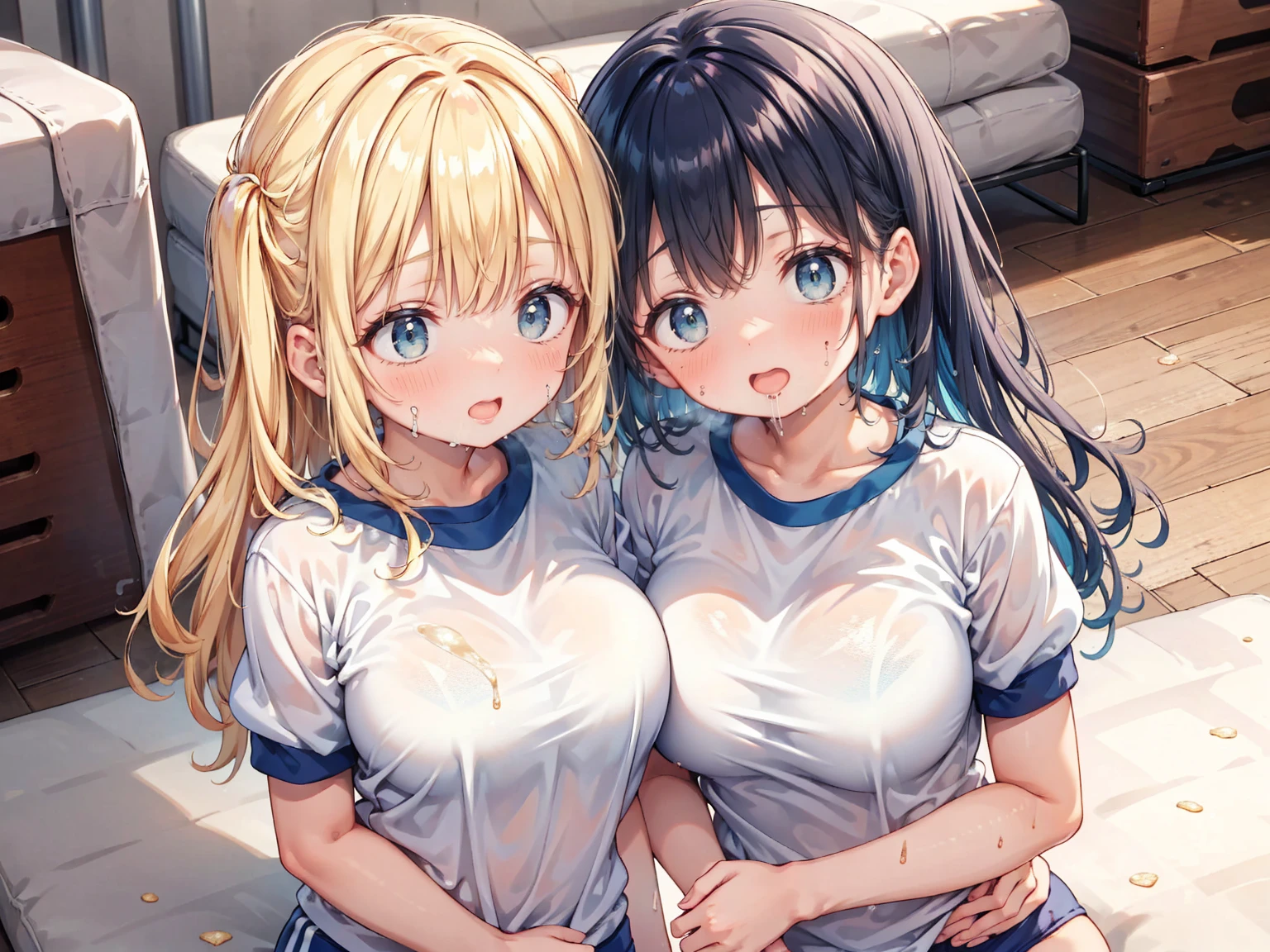 NSFW, ( 5 milf idol girls), (multiple view:1.1), face shot, magazine cover, multiple girls, 18-years old, Looking afar, classroom, blackboard , ( school uniform:1.4), bared  chest, (Big breasts), Black hair, Blonde hair, dark brown hair, (glad:1.3), ( heads together :1.7 ),(licking 1 penis:1.7 ), Open cloth ,Even before shooting,( large amount of cum on panty:1.3 ),( large amount of cum on chest:1.3 ),( large amount of cum on face:1.3 ),