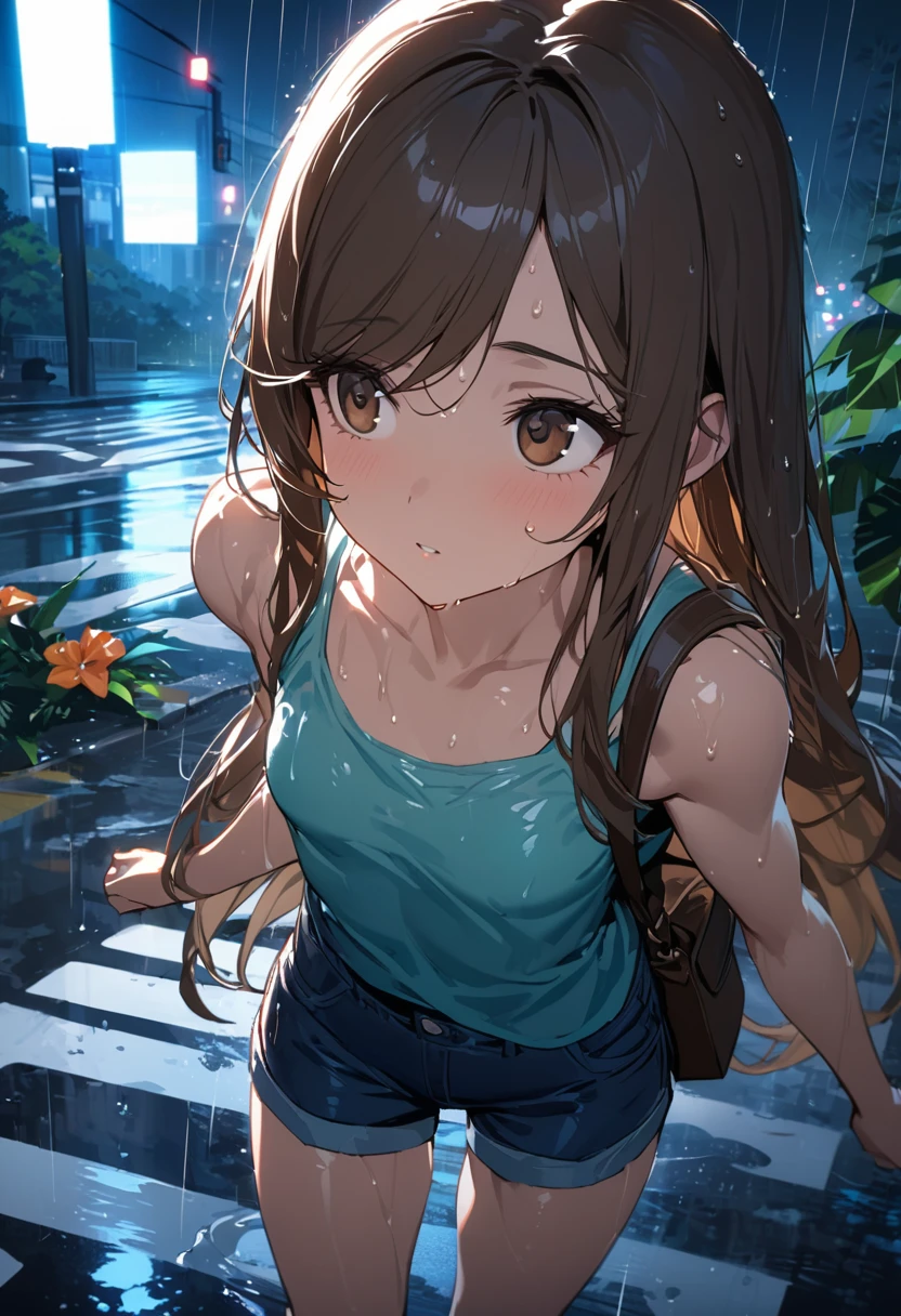 nsfw,A thin shirt that is transparent due to sweat,Tightly fitting yoga pants,Very see-through outfit,girl,marathon,blush,Watery eye,Peeing,Blurred road background,A painful face,Confusion, confusion and embarrassment,,,,,,,,,,,,,,,,,,