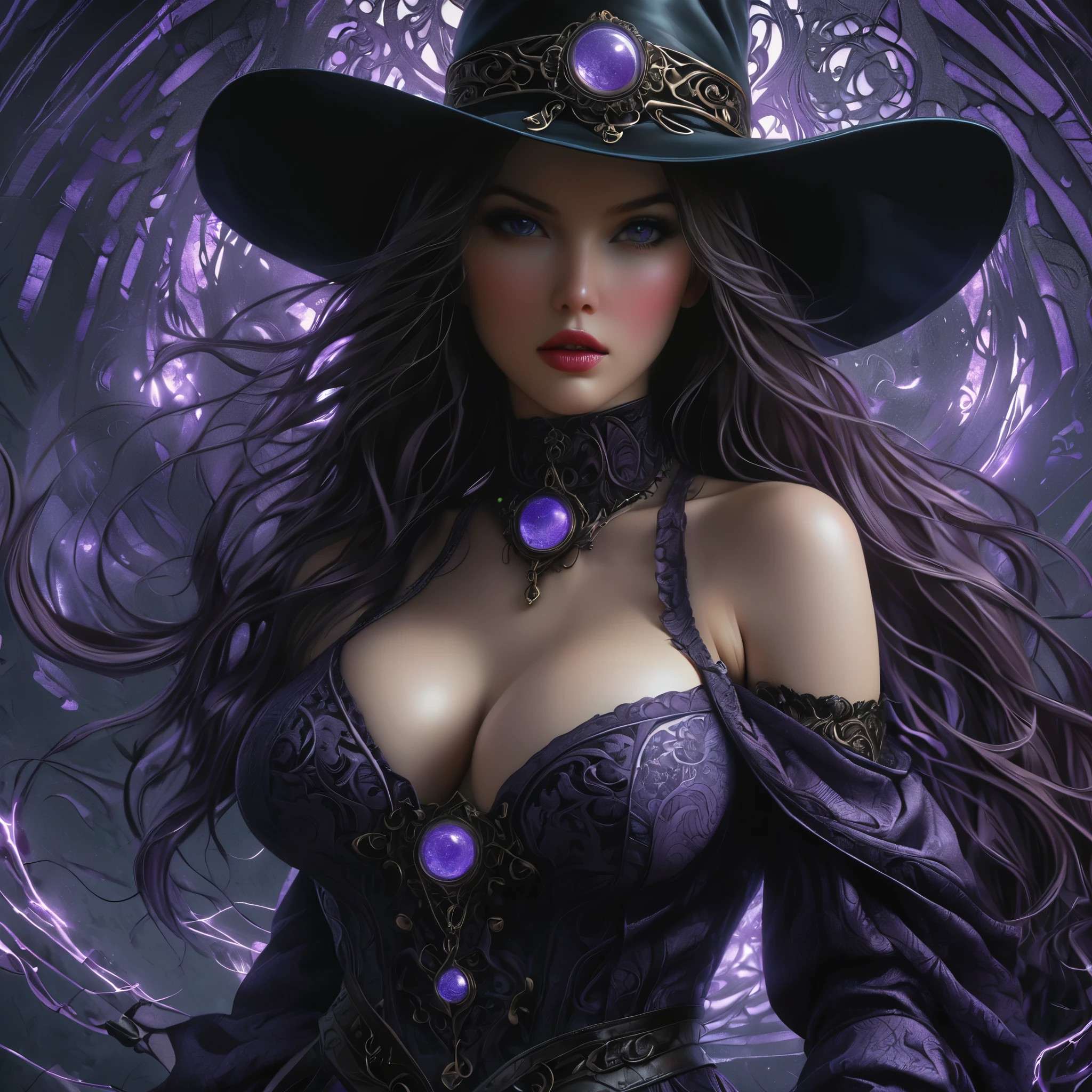 1girll,offcial art,Unity8k wallpapers,ultradetailed,Beauty and aesthetics,Masterpiece,best qualtiy,(zentangle,mandalas,tangled,entangle),dynamic angle,cow boy shot,chaotic beauty,elegant,Barbarian design,vivd colour,romanticism lain,Than James Jean,Robbie Deviantano,Rosstrand,Francis Bacon,Mikhalmraz,Adrian Gurney,Petracot Wright,Gerhardricht,Takato Yamamoto,Ashleywood,Atmospheric,Ecstasy Music Notes,Streaming music notes are visible, big breast, purple theme,