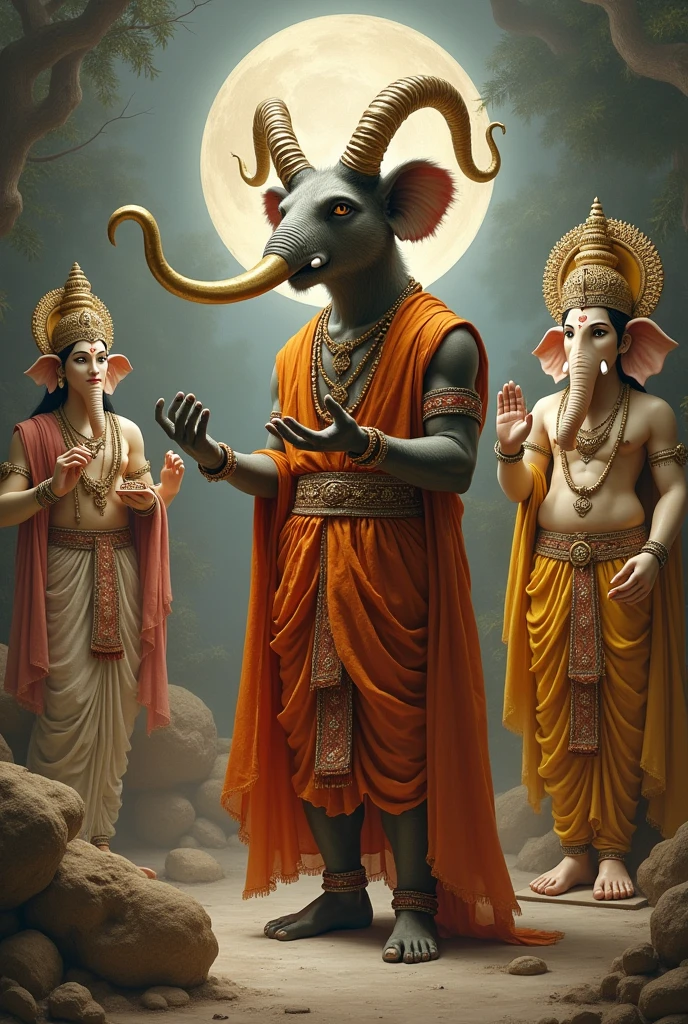 Lord Bala Ganesh Standing with lord Shiva and lord krishna security in market 
