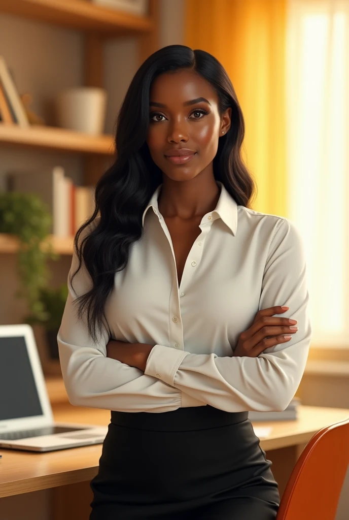 A sexy black woman wearing teacher clothes