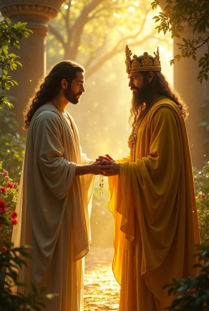 Davi, red-haired king of the bible being anointed by samuel