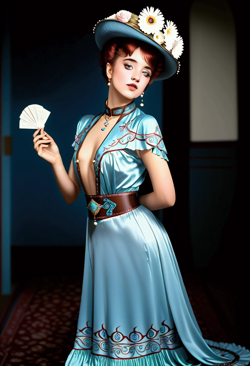 half length shot, Hasselblad,  fujifilm color photo of beautiful shapely **** Gibson Girl wearing ornate intricate, embroidered mahogany and robin's egg blue dress, flower-brimmed hat, sash cinched around her waist, light makeup, (((NSFW, performing fellatio:1.5))), 1905_dr3ss. Year 1905 <lora:Jennifer8XL:1
Steps: 4, CFG scale: 2, Sampler: DPM++ SDE Karras, Seed: 2756624302, Size: 384x512, Model: dreamshaperXL_v21TurboDPMSDE, Version: v1.6.0, Model hash: 4496b36d48, Hires upscale: 1.5, Hires upscaler: 4xUltrasharp_4xUltrasharpV10, Denoising strength: 0.7, "Belle_Epoque_Dresses_1880-1914_XL: d8395363da60", Clip skip: 2