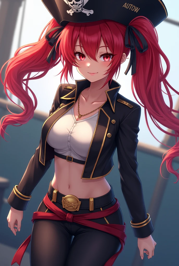 smile,  <lora:HakosBaelz:0.95>  BaelzCasual, hairclip, crop top, fishnets, gloves, cropped jacket, black shorts, belt, thighhighs, knee pads,  <lora:Gudoc Style Lora:0.8> Gudoc, Thin lineart, soft shading, film grain,, ultra detailed, masterpiece, best quality, aesthetic, detailed,