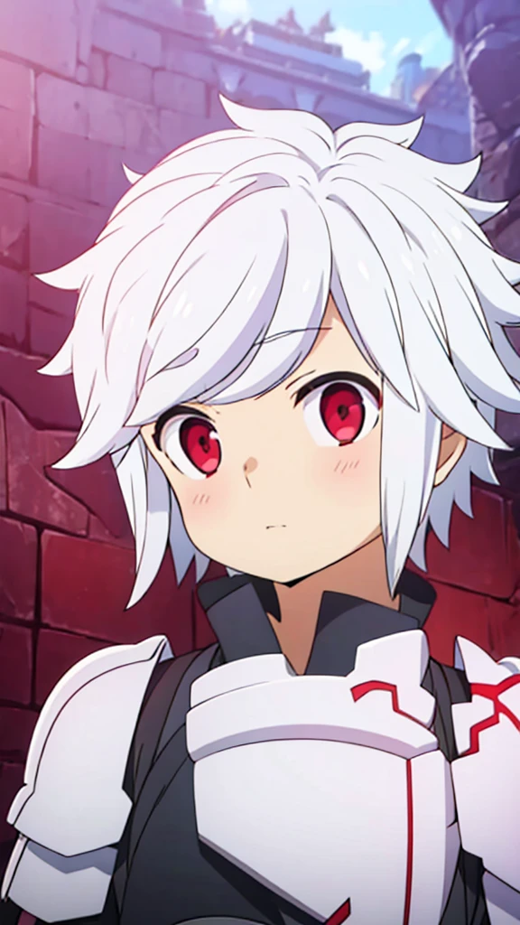 bell_cranel, white hair, red eyes