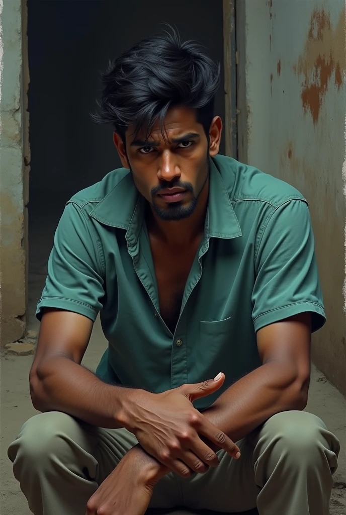 Prompt: Arjuna Ireng, a handsome young man with a thin mustache, walks in the middle of the village. The village girls looked at him with admiration and shy smiles.