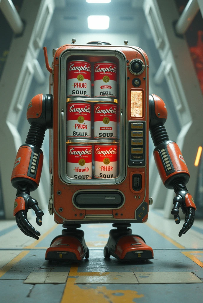 A vending machine has two arms and two legs , robot ,Antique ,Pepsi，Space Station