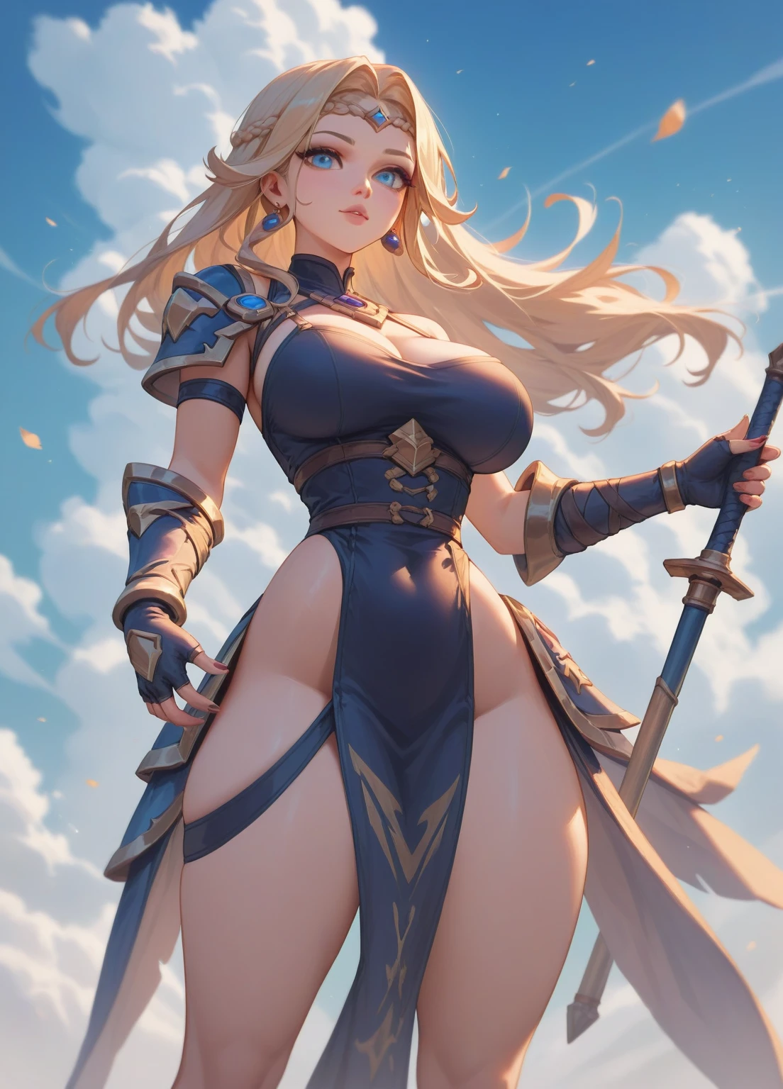 perfect eyes:1.2, detailed eyes:1.4, SoulCaliburSophitia, blue eyes, wet, sweat, blonde hair, large breasts, hair ornament, nipples, transparent clothes, wet clothes, see through, white dress, long hair, sword, shield, braided ponytail, 1girl, solo, (masterpiece:1.6, best quality), 8k, insane details, intricate details, hyperdetailed, hyper quality, high detail, ultra detailed, professional, HDR, ray tracing reflection, cinematic lighting,
