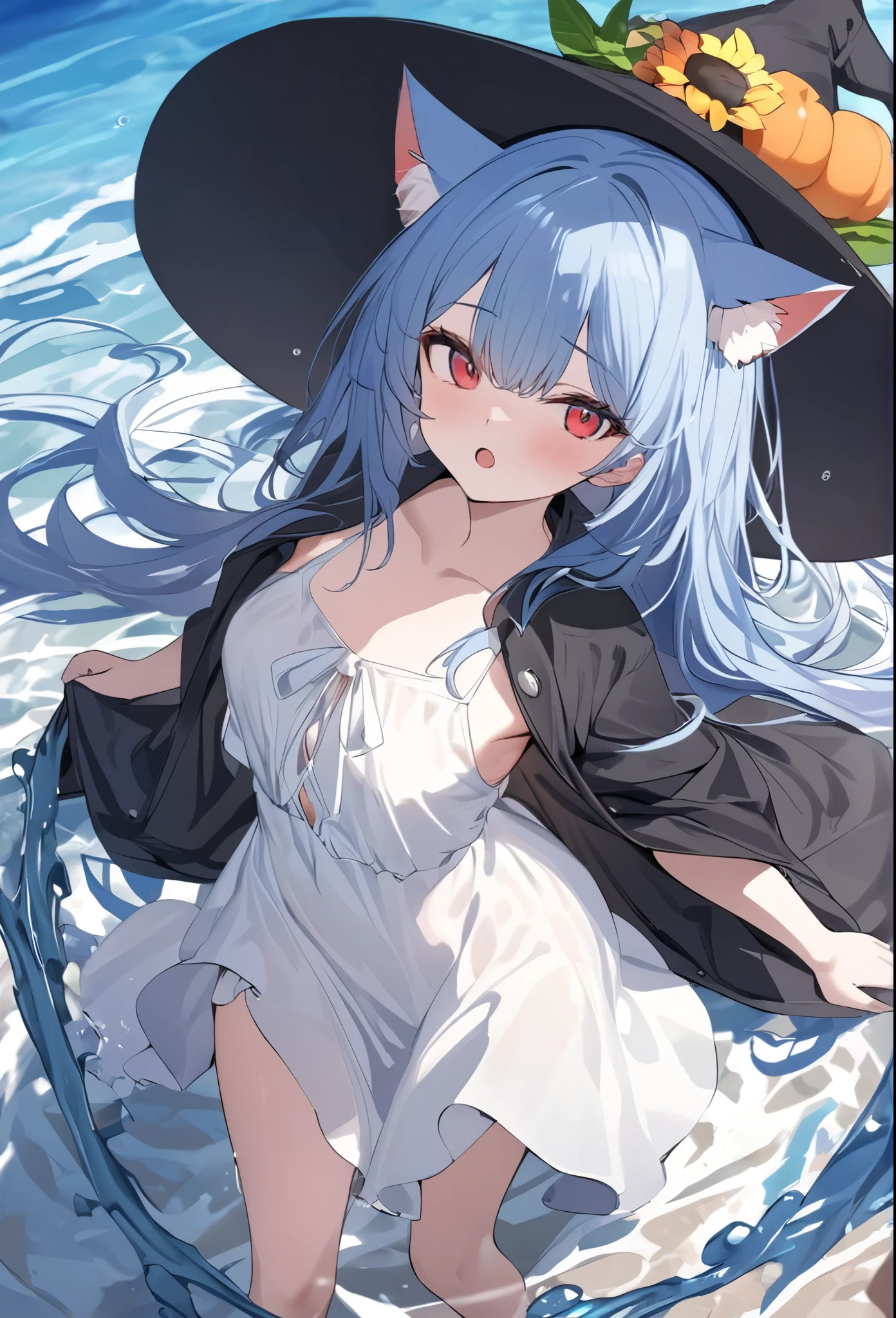 水が美しい神聖な神殿でグラビアポーズをしているnakedの女子高生、She has a grey lob and short bob hair and wears a large black witch hat with sapphire jewelry.、large and black witch's hat 、Small breasts、Small breasts、全naked、naked、Masturbation、Masturbation、I can see her breasts, navel, vagina, clitoris and labia majora.、一糸纏わぬnaked体、M-shaped legs、Spreading her pussy with her fingers、Open up、R18 Illustration、I can see her breasts, navel, vagina, clitoris and labia majora.、I&#39;m blushing because I&#39;m embarrassed