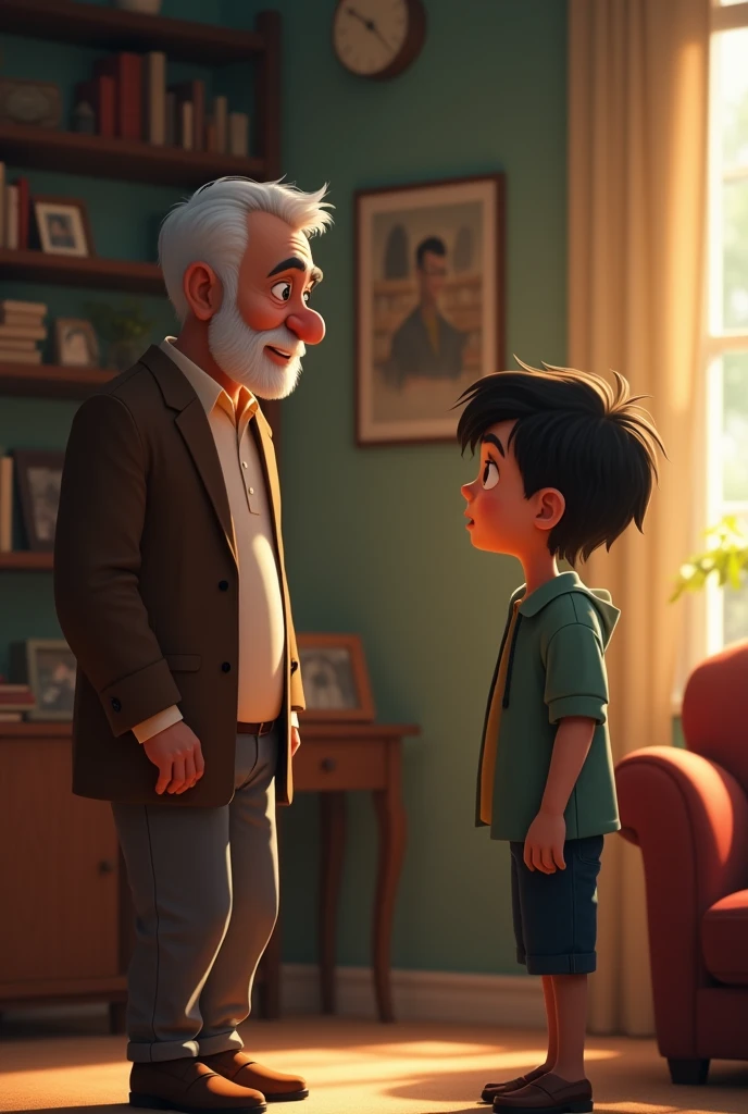 make a picture of a 50-year-old father talking to his 2 son