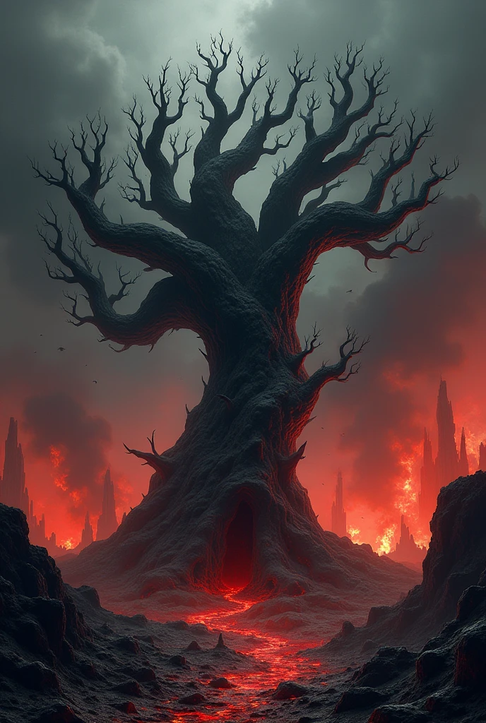 The Zaqqum tree,  
A hellish tree,  
With the heads of devils stuck to its trunk,  
It emits a foul odor,  
And flames blaze from it.
