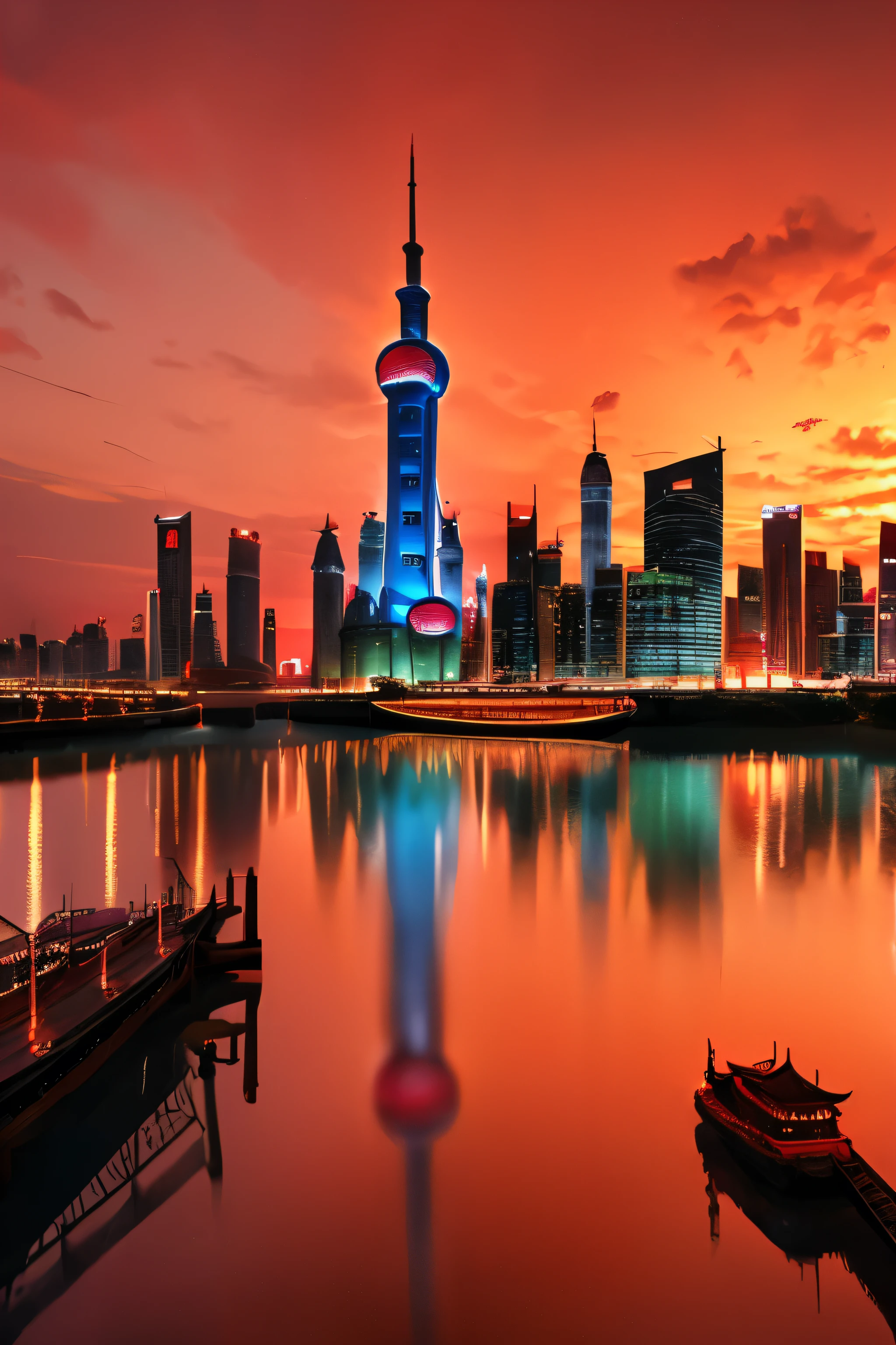 Scene Design，The main color is red，Shanghai on the Bund，Oriental Pearl Tower