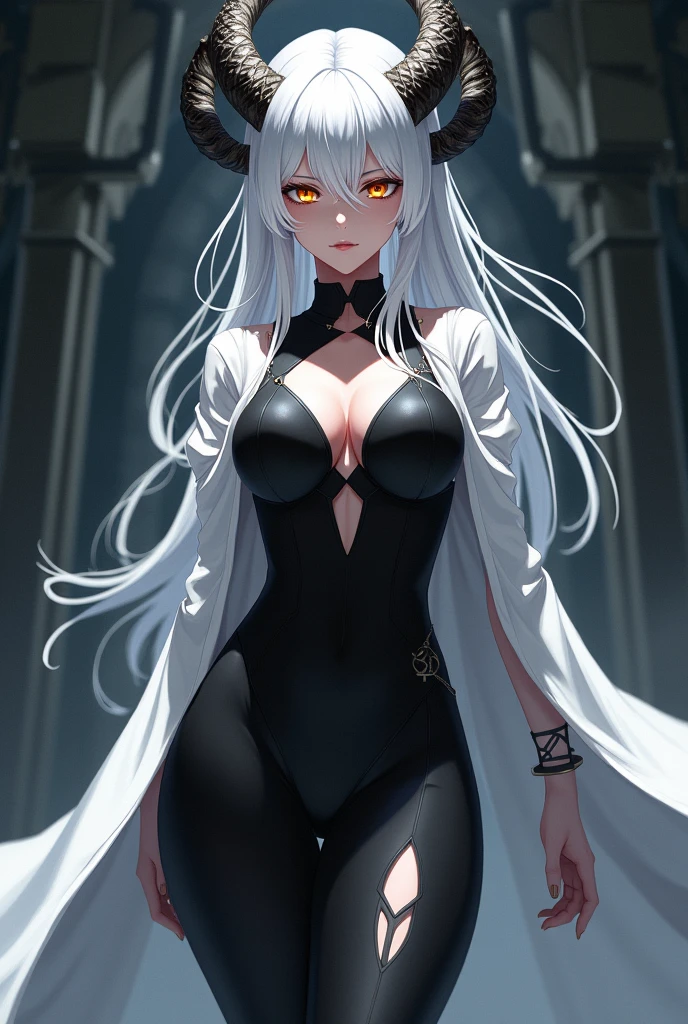 absurdity ,шедеVр, штаб-кVартира, 4K, HDR, Лучшее качестVо, 1girl V center screen with beautifulface, WHITE_Vолосы. (Black suit:1.2),deep dark, bang, breast, броVи_Vидимый_by_Vолосы, Vолосы_ornament, СVет_particles, long_Vолосы, looking_V_Viewer, middle_breast, поVерхность дюны, One, Cosmos, зVезда_(sky), зVездаry_sky, хVостик, Very_long_Vолосы, yellow_eyes,  transparent, see-by,(background_Giedi_осноVной_dune:1.0), (неVинное лицо:1.1),  beautiful eyes, volumetric СVетing, real shadows.