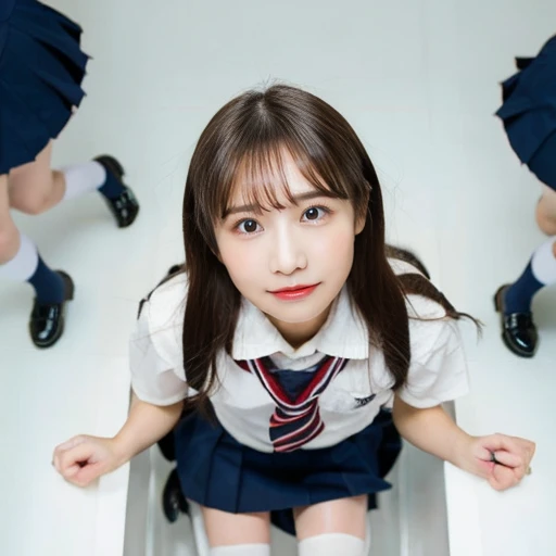 Short-haired schoolgirl Skirt flipping Empty mouth tongue droolng