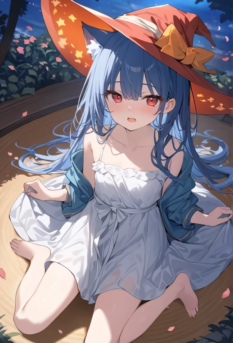 {{{{amazing quality, great quality, high quality, very aesthetic, aesthetic, best quality}}}}, 
realistic, photo, shadow, Three-dimensional, absurdres, Digital art, 
{{{{Magical girl}}}}, beautiful girl, one girl, 
{{{{{Yukikohime}}}}} {dororon Enma-kun Mela Mela}, {Dororon Enma-kun Mela Mela's Yukikohime}, 
light blue hair, long straight hair, hair, trimmed hair, shiny hair, blunt bangs, short sideburns, 
blue eyes, tareme, 
{{flat chest}}, {{small breasts}}, {{detailed body}}, slim thighs, thin thighs, 
{{white mini kimono}}, {{yellow kimono obi}}, {{skull-shaped hair ornament}}, barefoot, Geta for women, 
No panties, no bra, 
