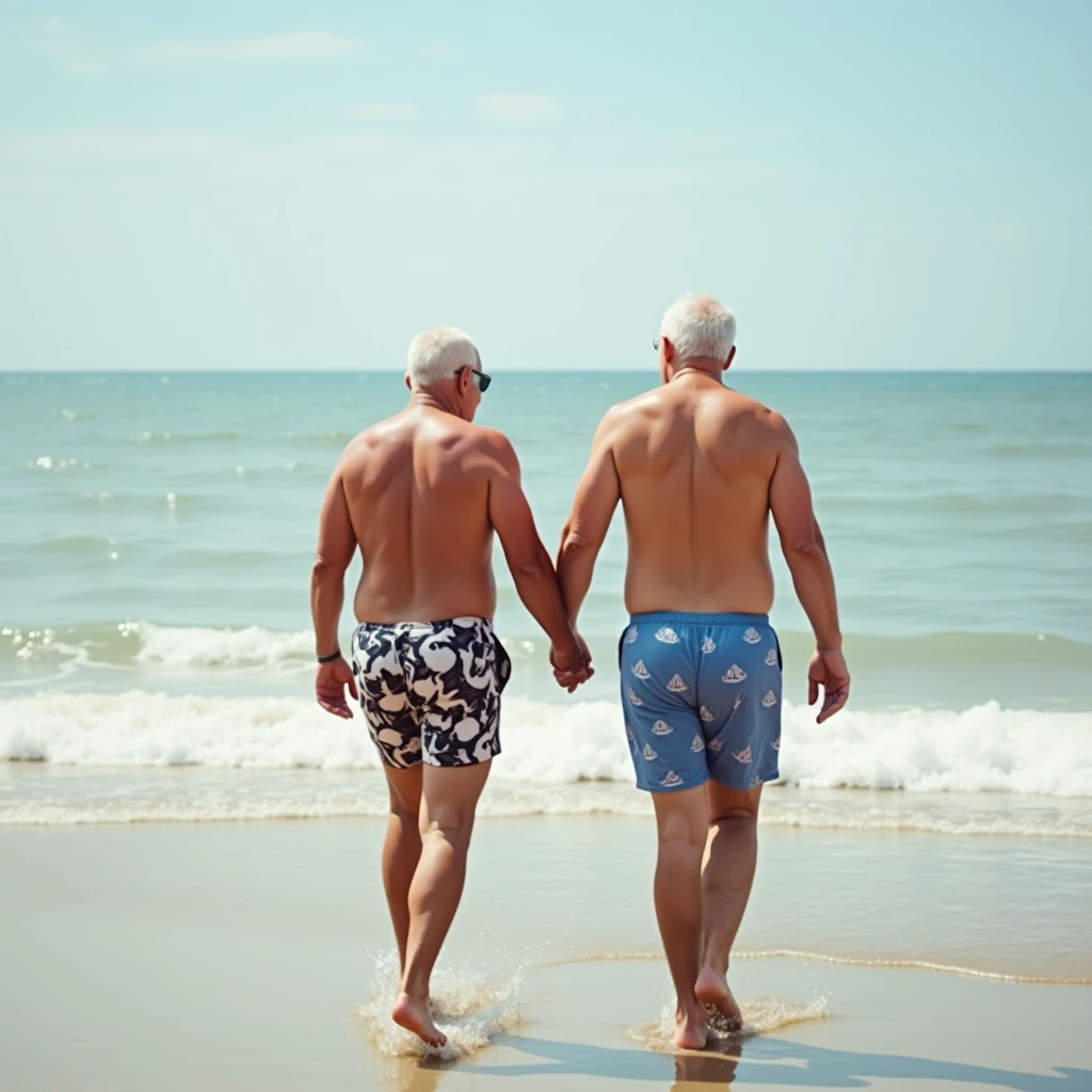 three naked norwegian mature men walking down the beach showing their manly butts