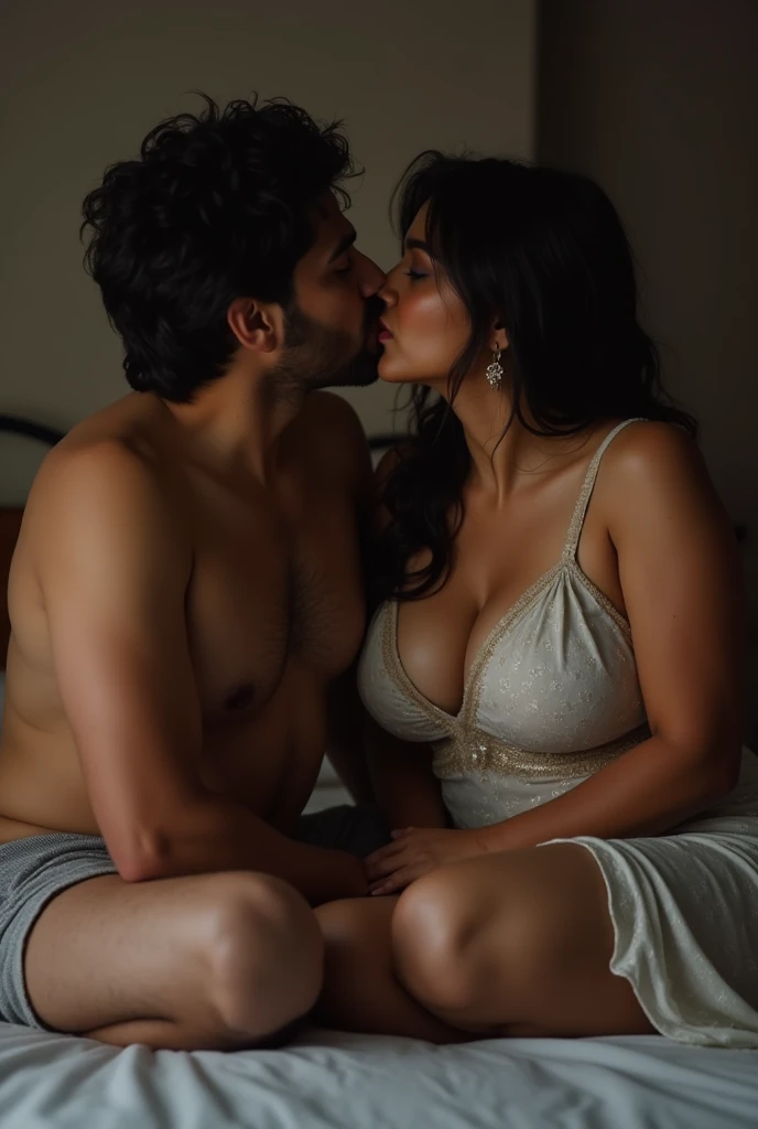 indian bengali woman 45 voluptuous chubby with an colllege boy 18 she is in bra and panty kissing