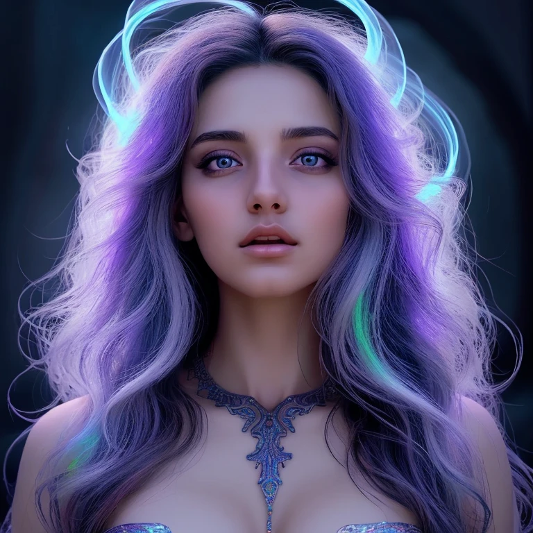 a angel celestial being con alas, highly detailed intricate features, glowing eyes, iridescent skin, flowing celestial hair, celestial patterns, ethereal and otherworldly, beautiful detailed face,8k, ultra-detailed, photorealistic, masterpiece, dynamic lighting, dramatic lighting, cinematic lighting, volumetric lighting, dramatic shadows, vibrant colors, cosmic, surreal, digital art, rayos, bastante iluminacion