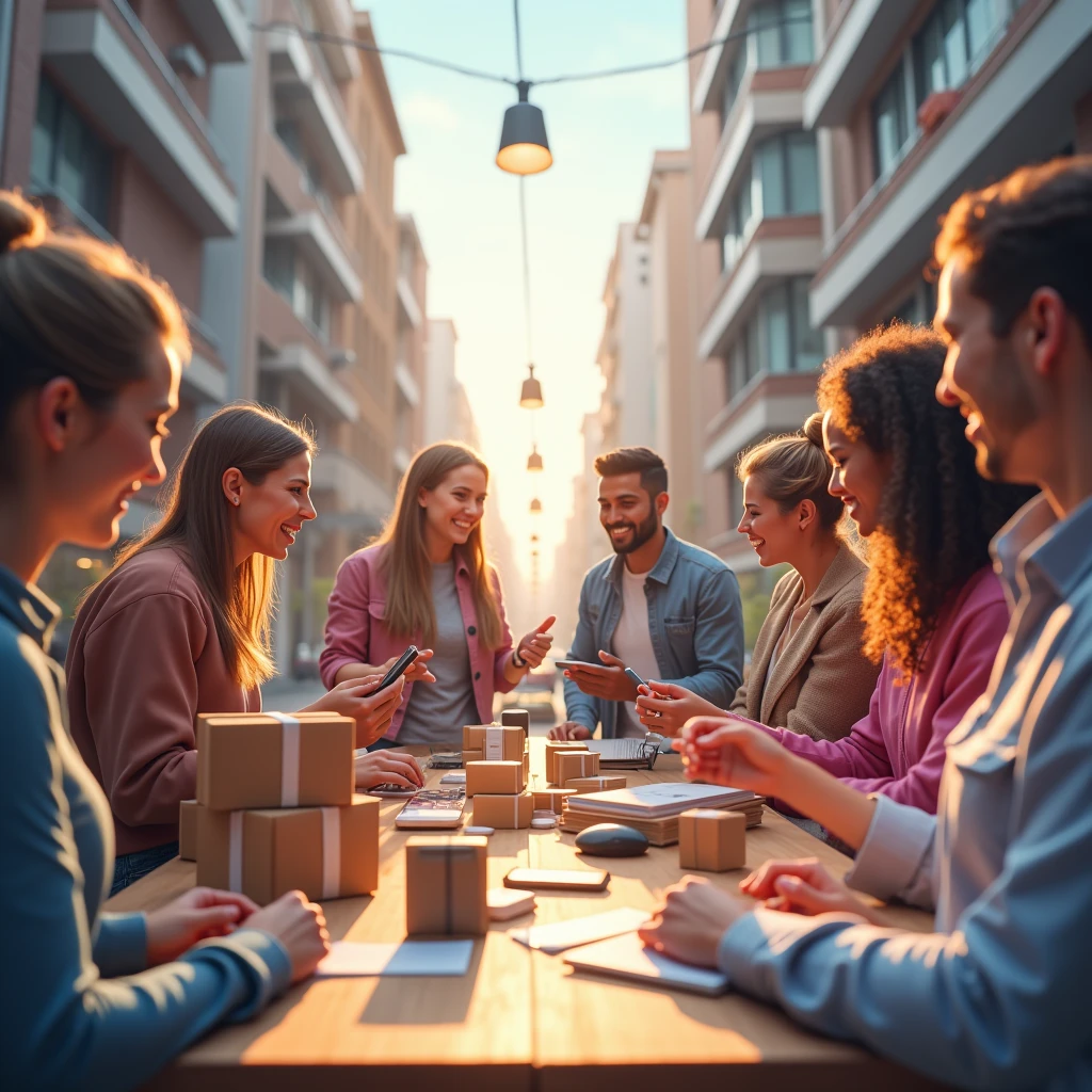 A bunch of people in a mall looking at their phones and talking to each other about a new AI they had created and they were looking to start using it