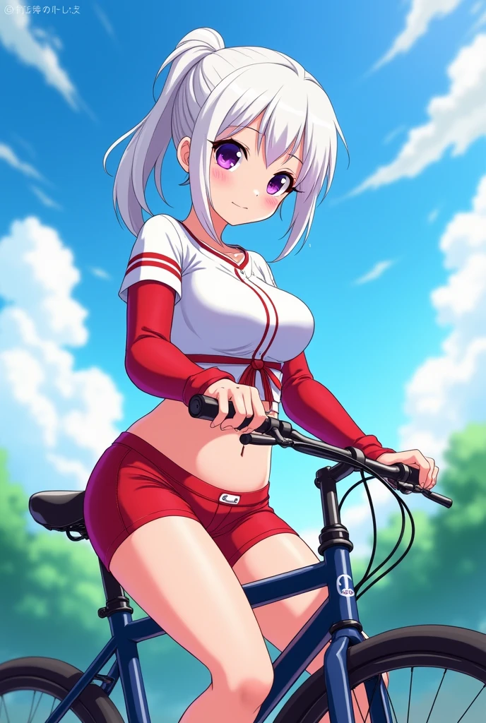 A cute girl is running naked on a bicycle Nipples are erect and have a beautiful shape