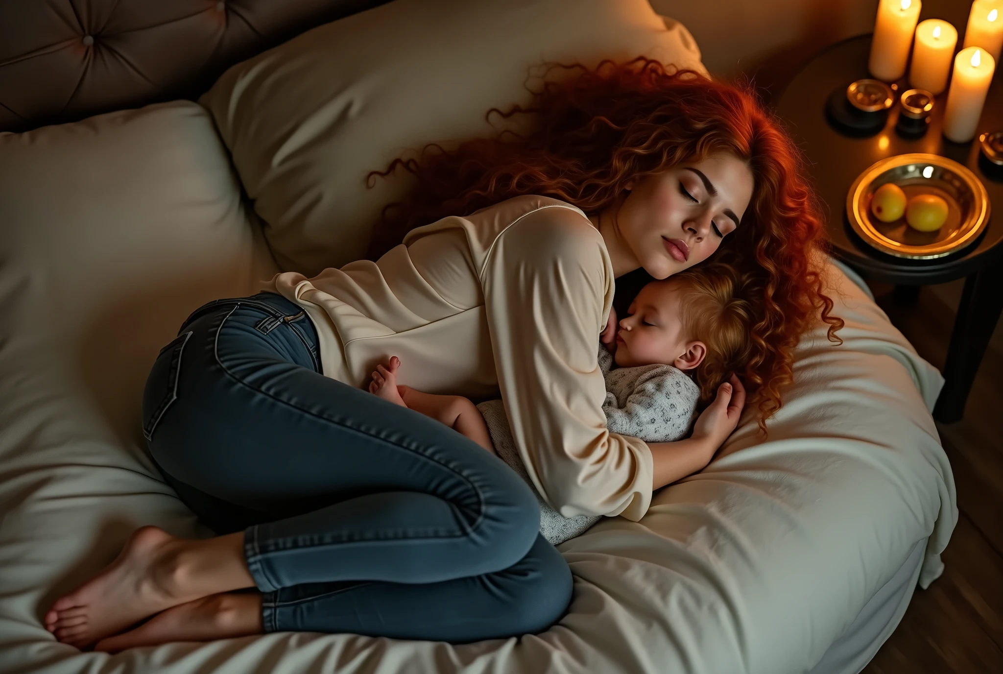 10 year old girl showing ass is sucking a penis of a man with red hair