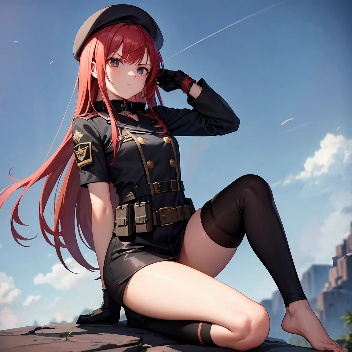 anime girl 1, soldier, high school girl, red hair, red eyes, girl’s frontline ,ecchi