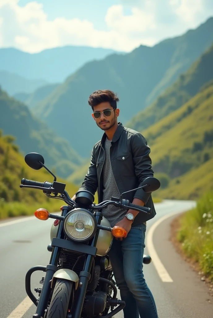 there is a man sitting on a motorcycle on the road, on a road, standing in road, riding on the road, taken with sony alpha 9, shot on canon eos r 5, shot on canon eos r5, without helmet, shot on sony a 7 iii, shot with sony alpha, shot with sigma f / 4. 2