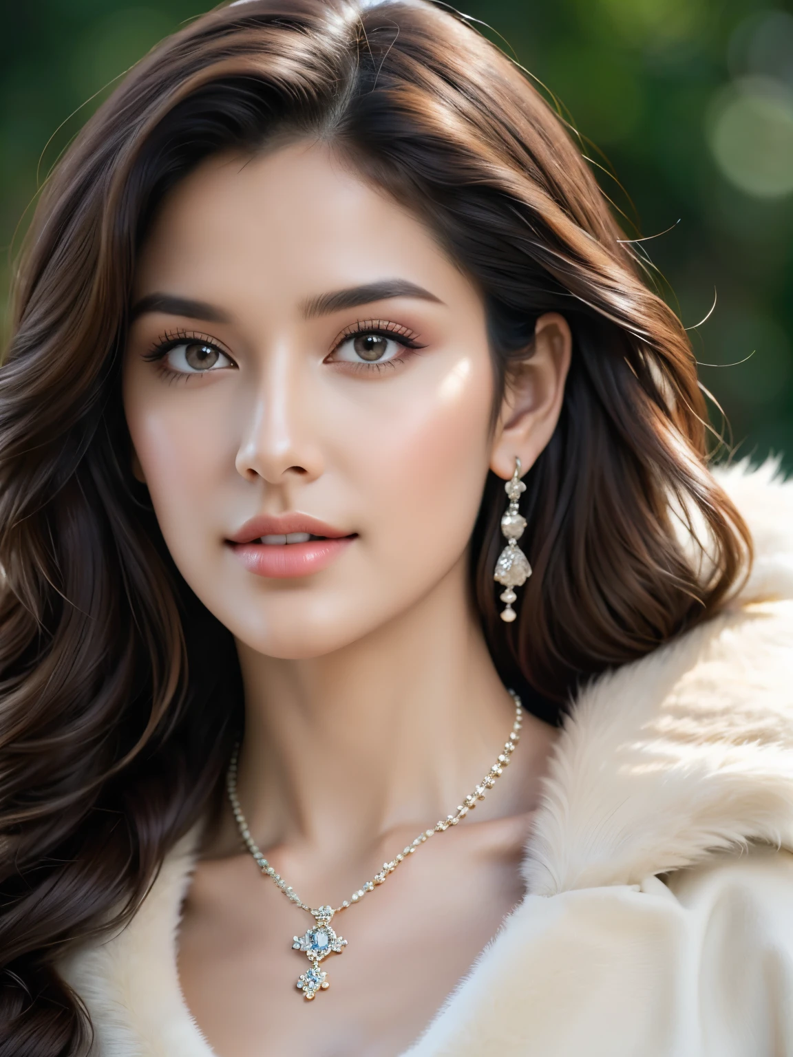 (best quality,highres,masterpiece:1.2),ultra-detailed,realistic,(HDR,UHD,studio lighting),professional,vivid colors,bokeh,1girl, beautiful detailed eyes, beautiful detailed lips, extremely detailed face, long eyelashes, fur-trimmed jacket, fur collar, fur coat, fur-trimmed coat, fur cape, fur scarf, fur, pearl necklace, earrings, necklace, pendant, nose piercing, ear piercing, looking at viewer, realistic, solo, (best quality,4k,8k,highres,masterpiece:1.2),ultra-detailed,(realistic,photorealistic,photo-realistic:1.37),HDR,UHD,studio lighting,ultra-fine painting,sharp focus,physically-based rendering,extreme detail description,professional,vivid colors,bokeh,portrait