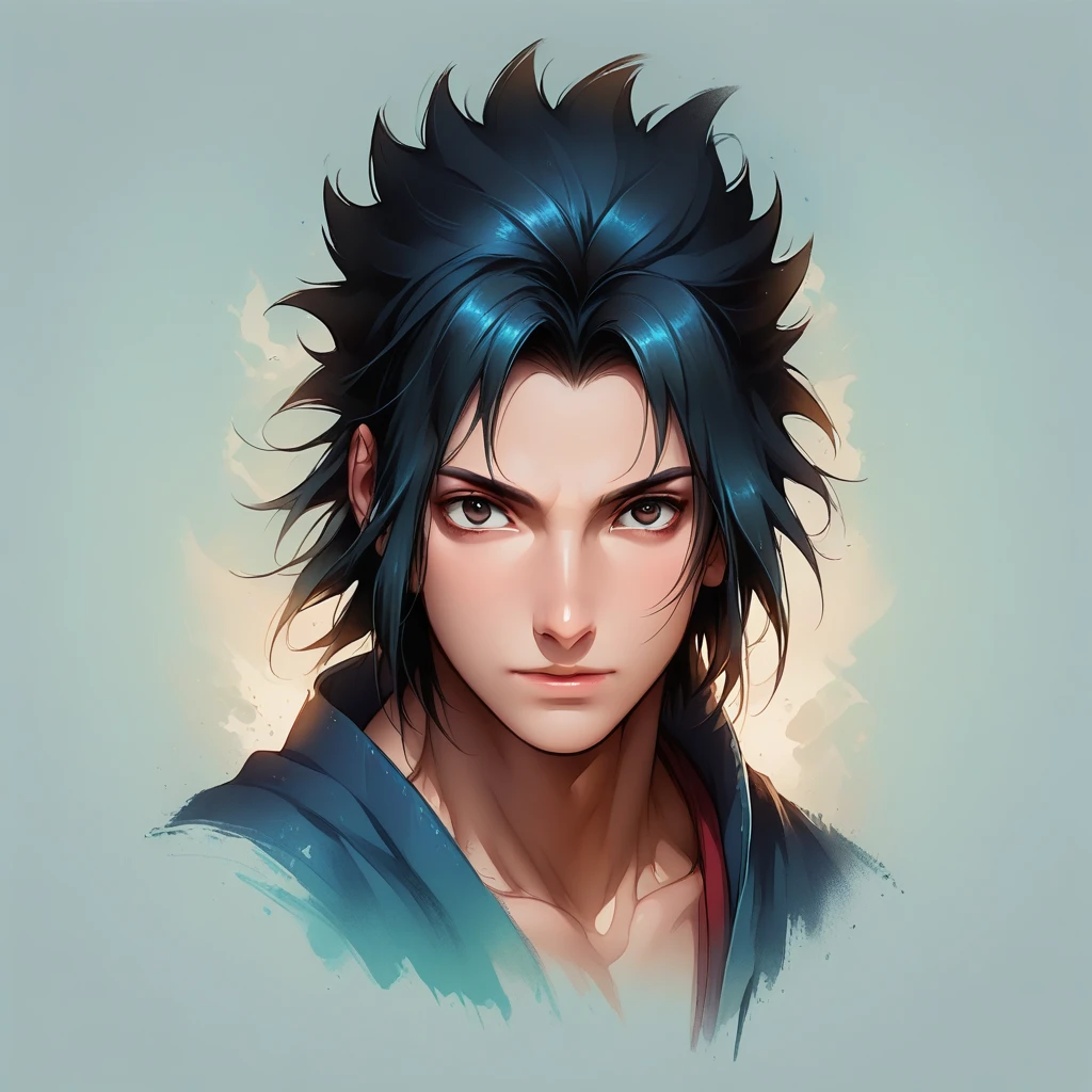 Faded Headshot, faded bottom, faded edges ,score_9,score_8_up,score_7_up,score_6_up,score_5_up, 1man, Sasuke Uchiha, black hair, spiky hair, black eyes parted bangs, digital illustration, disney, rule 63, full body, perfect anatomy, perfect face, abstract beauty, beautiful, centered, looking at the camera, approaching perfection, dynamic, moonlight, highly detailed, watercolor painting, artstation, concept art, smooth, sharp focus, illustration, portrait,