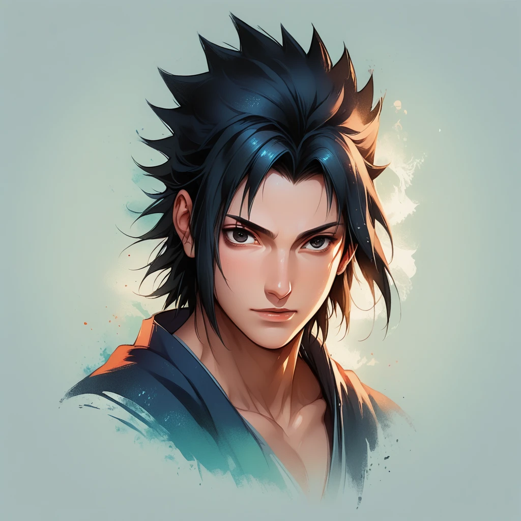 Faded Headshot, faded bottom, faded edges ,score_9,score_8_up,score_7_up,score_6_up,score_5_up, 1man, Sasuke Uchiha, black hair, spiky hair, black eyes parted bangs, digital illustration, disney, rule 63, full body, perfect anatomy, perfect face, abstract beauty, beautiful, centered, looking at the camera, approaching perfection, dynamic, moonlight, highly detailed, watercolor painting, artstation, concept art, smooth, sharp focus, illustration, portrait,